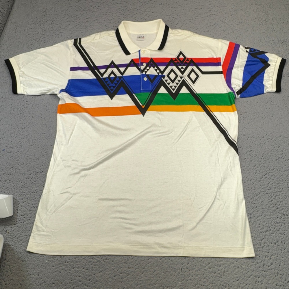 Vintage Head Polo Shirt Mens Large Abstract Geometric 90s Tennis Sports Wear